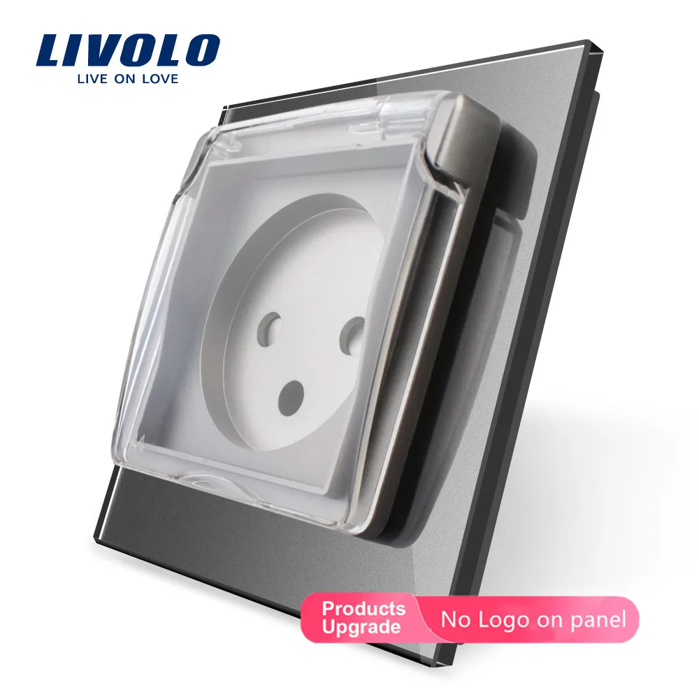 Livolo EU standard Israel розетка, кристальная стеклянная панель, AC 100~ 250V 16A, VL-C7C1ILWF, с водонепроницаемой крышкой, без логотипа - Тип: Grey-No logo