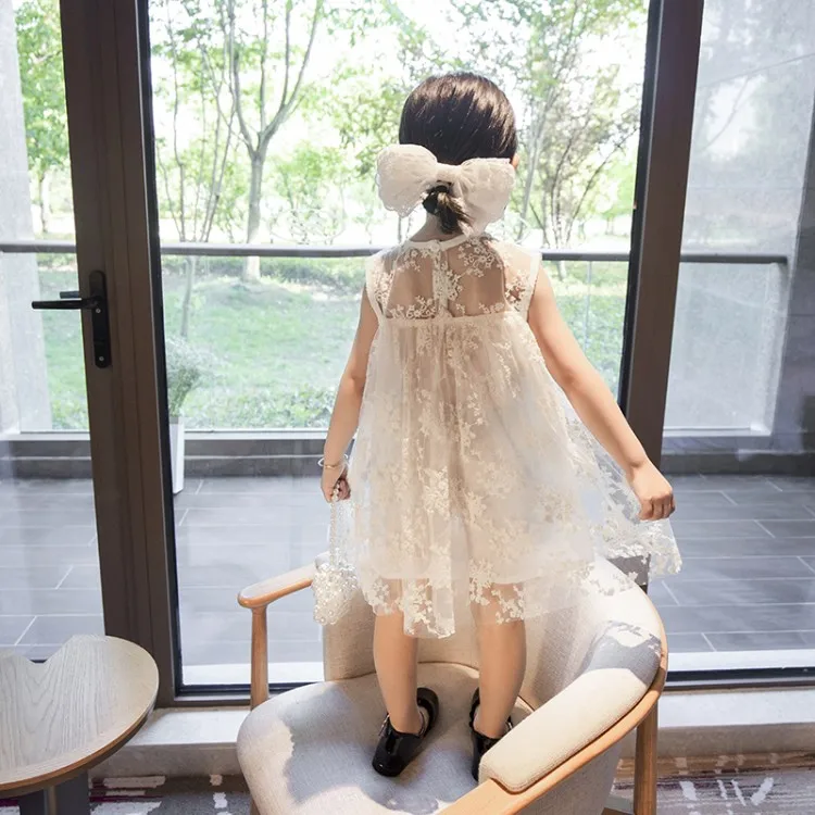 

Girls Summer New Fahion Big Bow-knot Mesh Dresses Children Sleeveless Clothes Princess Dress