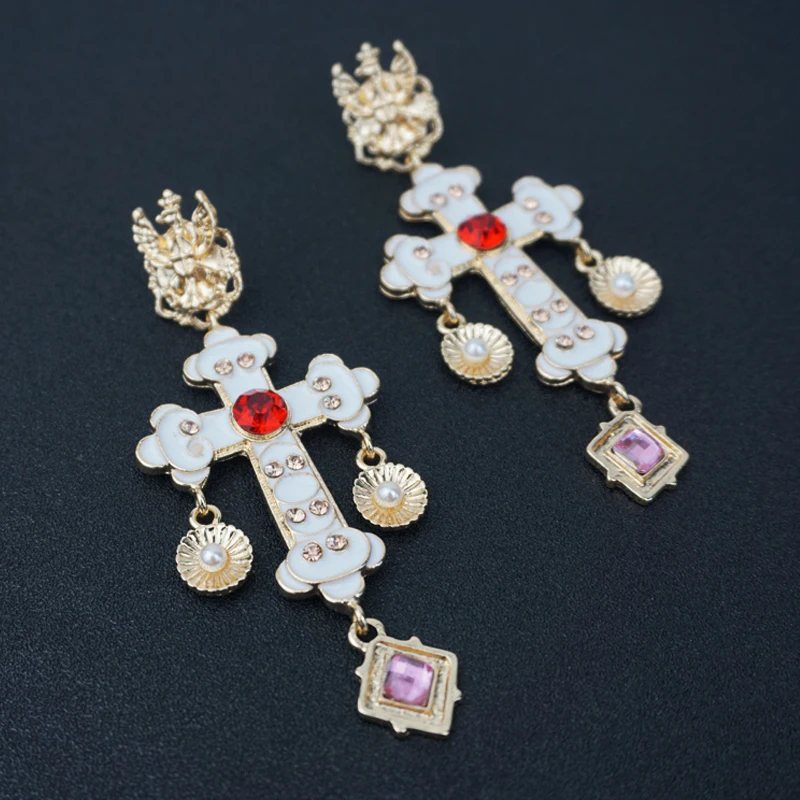 Золотые винтажные готические серьги M & G женские длинные подвески в виде креста