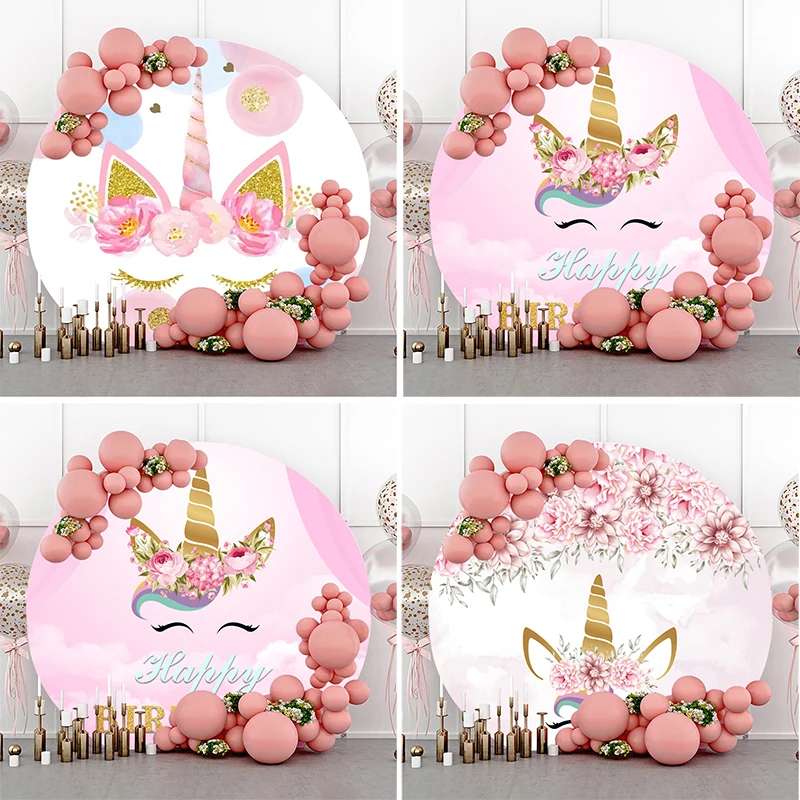 

DAWNKNOW Round Circle Elastic Photography Background Backdrop Unicorn Fairy Tale Baby Birthday Party Decoration Photo Studio
