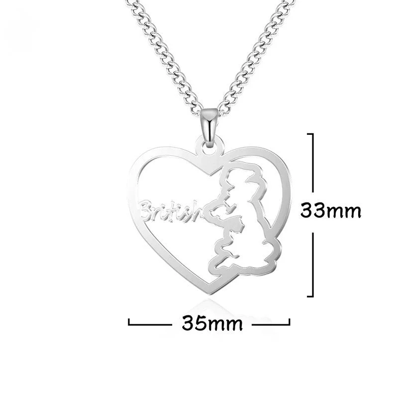 

Sipuris Custom Name Necklace Heart Britain map Stainless Steel Necklaces For Women Men Personalized Jewelry New Year Gifts