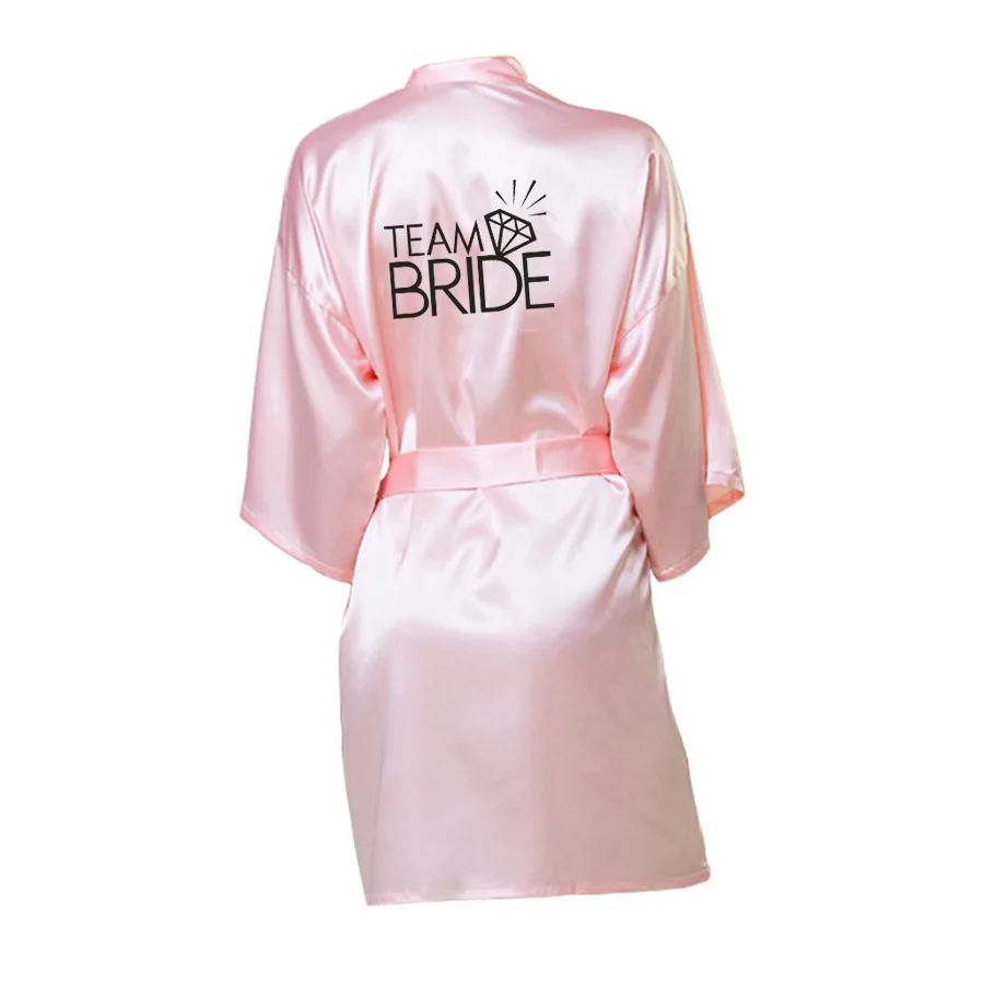 Team Bride-pink Свадебная вечеринка команда невесты халат кимоно атласная пижама халат Подружка невесты, сестра на заказ халаты - Цвет: Team Bride-pink
