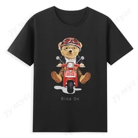 fashion teddy bear t shirt cute pattern riding motorcycle bear shirt for men and women short cotton o neck kawaii clothing