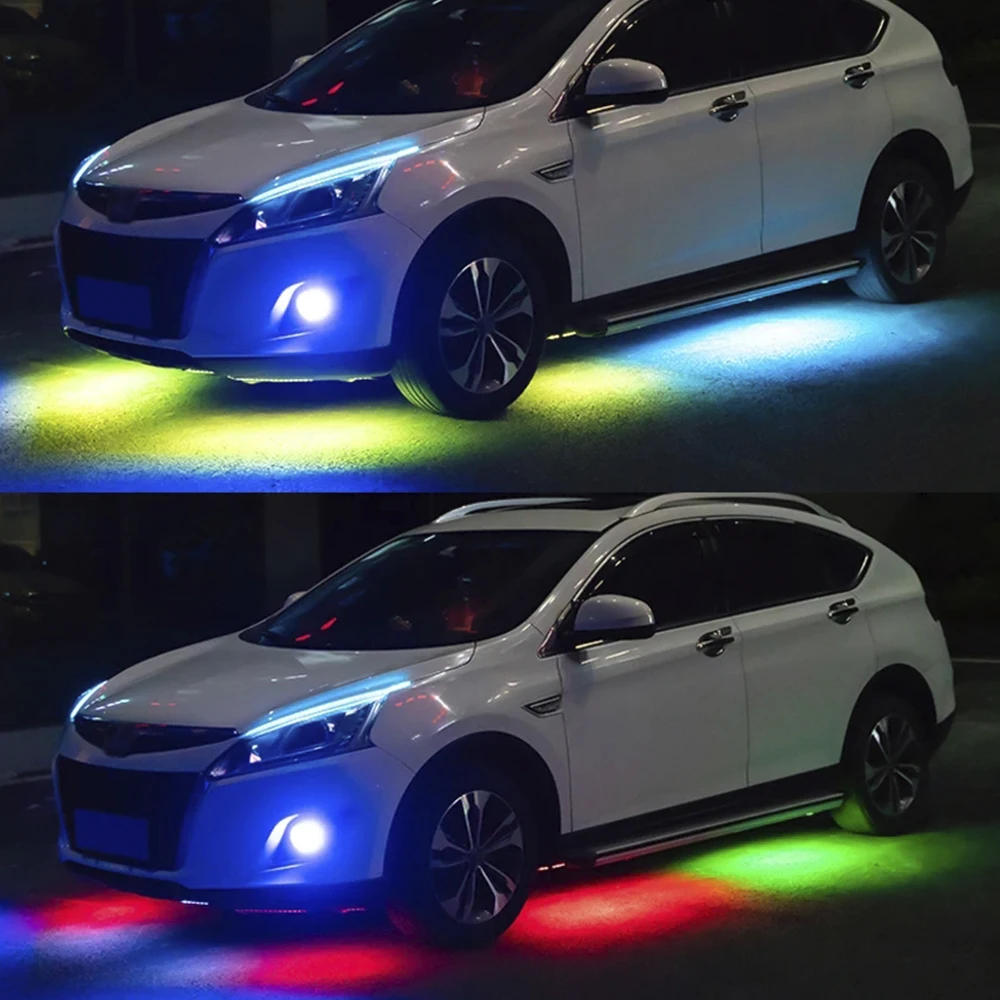 4 шт. автомобиля 12V RGB Светодиодные ленты Bluetooth App Управление течет Цвет под