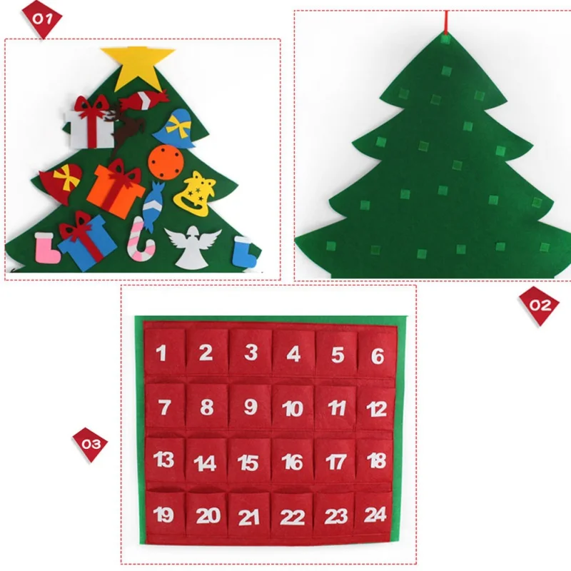 Милый войлочный подвесной тканевый календарь на рождественскую елку с карманами для рождественских
