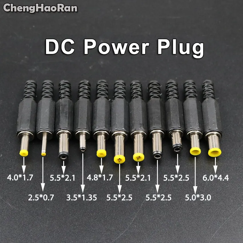 

ChengHaoRan 10PCS 2.5*0.7mm 3.5*1.35mm 4.0*1.7mm 4.8*1.7mm 5.5*2.1mm 5.5x2.5mm Male Jack DC Power Plug Socket Adapter Connector