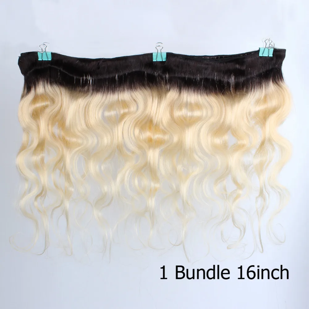 

BOBBI COLLECTION Ombre T 1B 613 Bundles With Closure Dark Root Platinum Blonde Brazilian Body Wave Remy Human Hair 10-28 inch