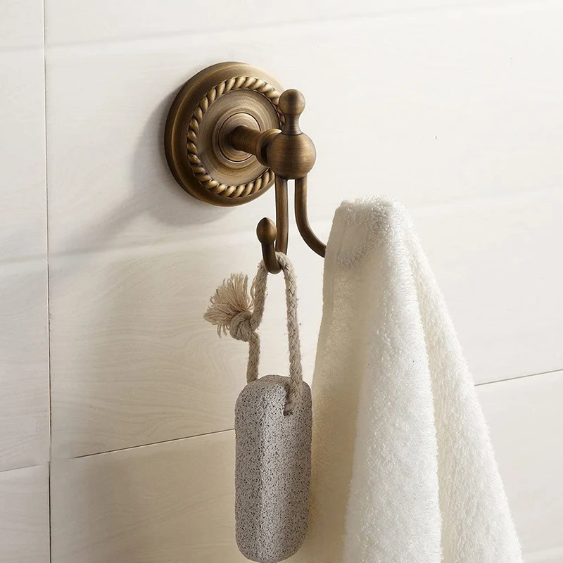

Антикоррозийный Ретро Медный двойной крючок для ванной комнаты туалета одинарный настенный крючок для пальто изготовлен из высококачеств...