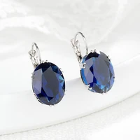2021 new fashion light luxury temperament inlaid color gemstone sapphire silver needle earrings women elegance jewelry wholesale