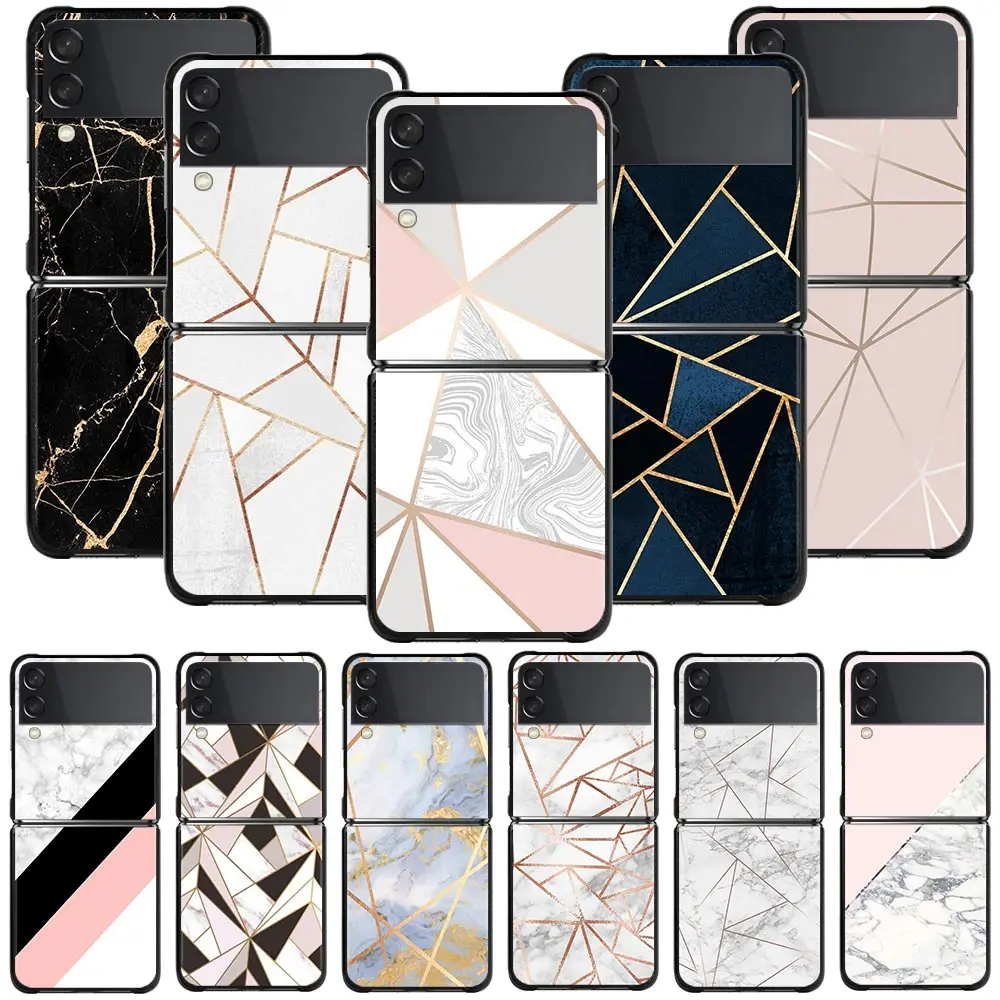 

For Samsung Galaxy Z Flip3 5G Case For Samsung Galaxy Z Flip 3 Zflip 5G Black Hard PC Cases Abstract Geometric Marble
