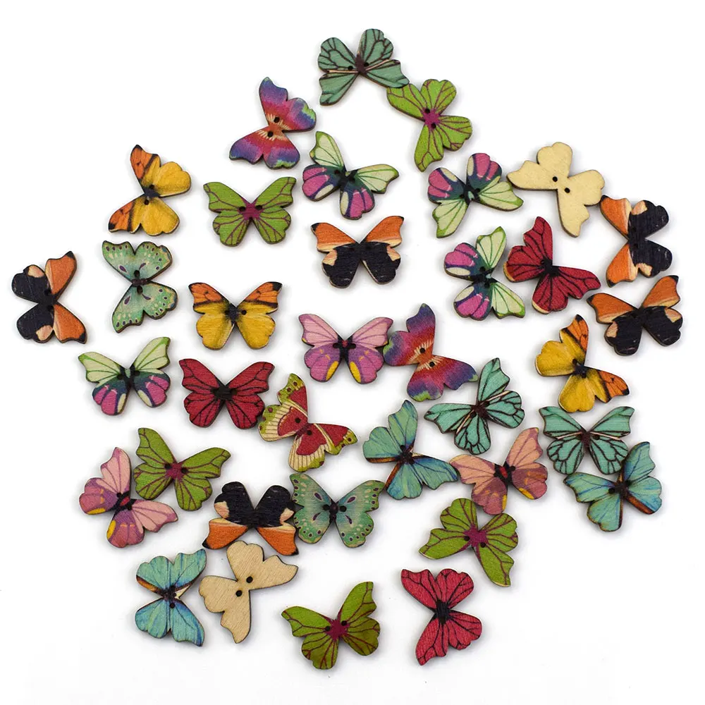 Деревянные разноцветные пуговицы в форме бабочки с 2 отверстиями для рукоделия