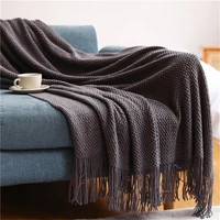 new knitted blanket solid color winter sofa cover soft portable travel tv nap throw shawl air conditioning blankets with tassels