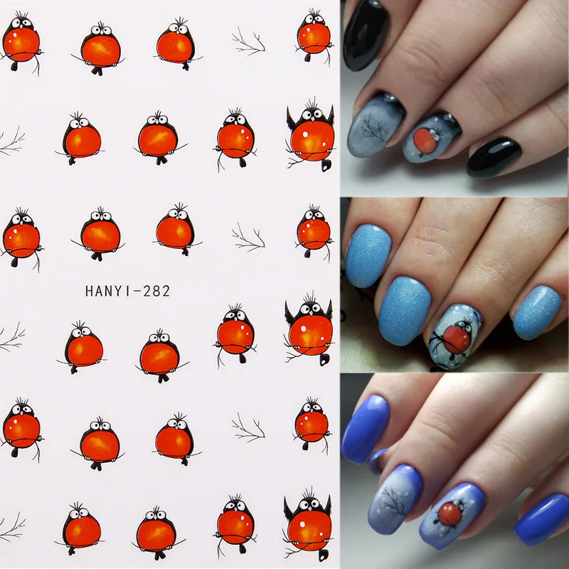 Оранжевые птицы стикеры 3D на ногти Nail Art Переводные переводные наклейки