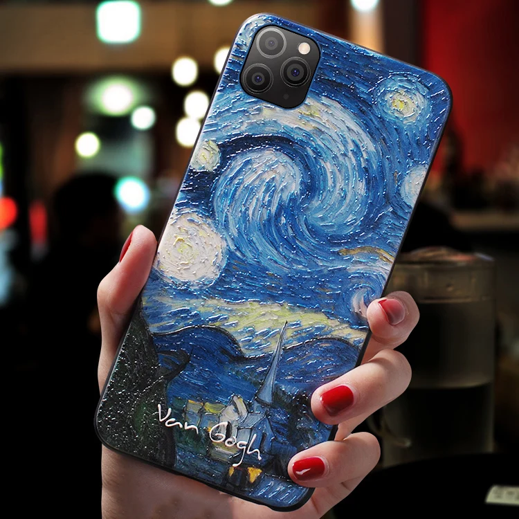 Винтажный рельефный чехол с рисунком звездной ночи маслом для Iphone XS MAX XR 11 PRO X |