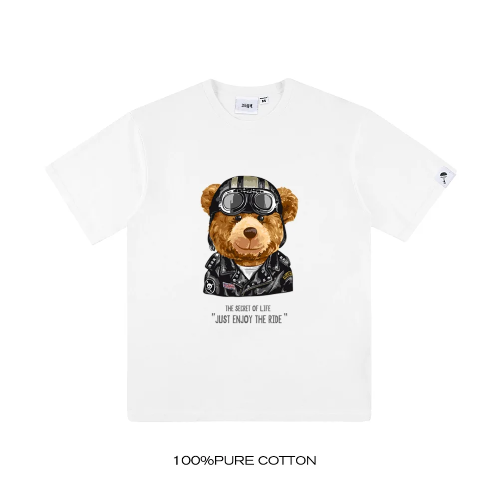 

Casual T-Shirt Men Round Neck Short Sleeve Tops Tees 2021 Summer Women Mens Harajuku Bear Print T-Shirt Unisex Loose T-Shirt