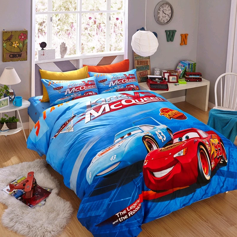 

Disney Blue Mc Queen Cars Bedding Sets Boys Children's Bedroom Decor 100% Cotton Bedsheet Duvet Cover Set 3/4pcs no Filler