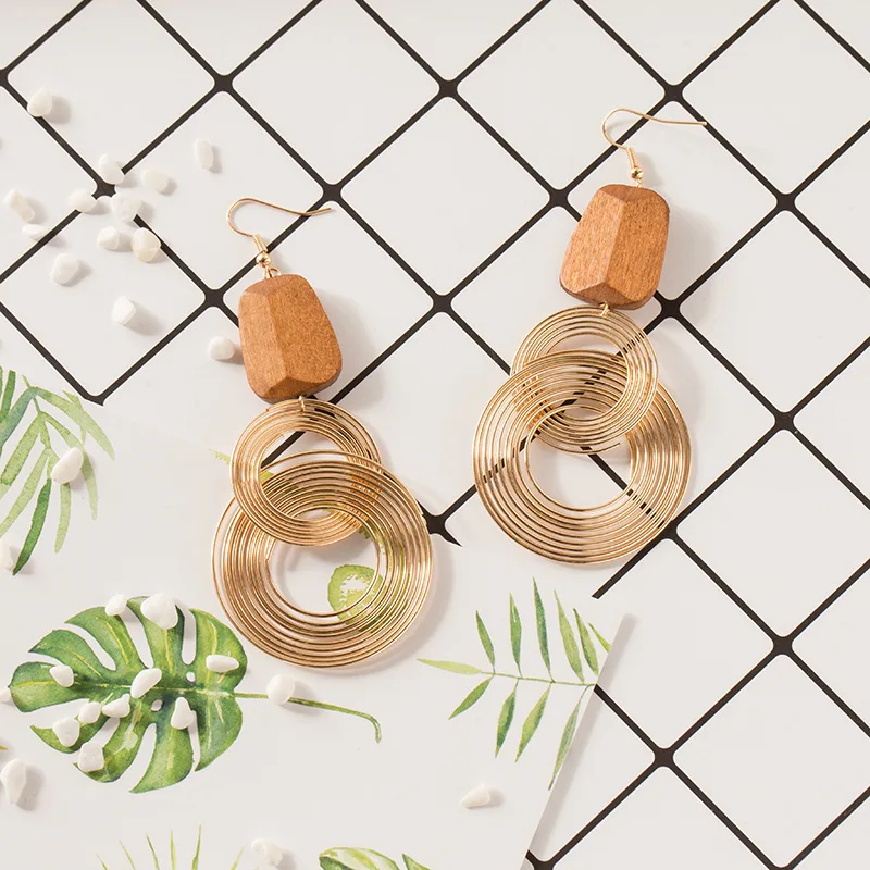 Новинка золотые металлические многослойные круглые геометрические висячие