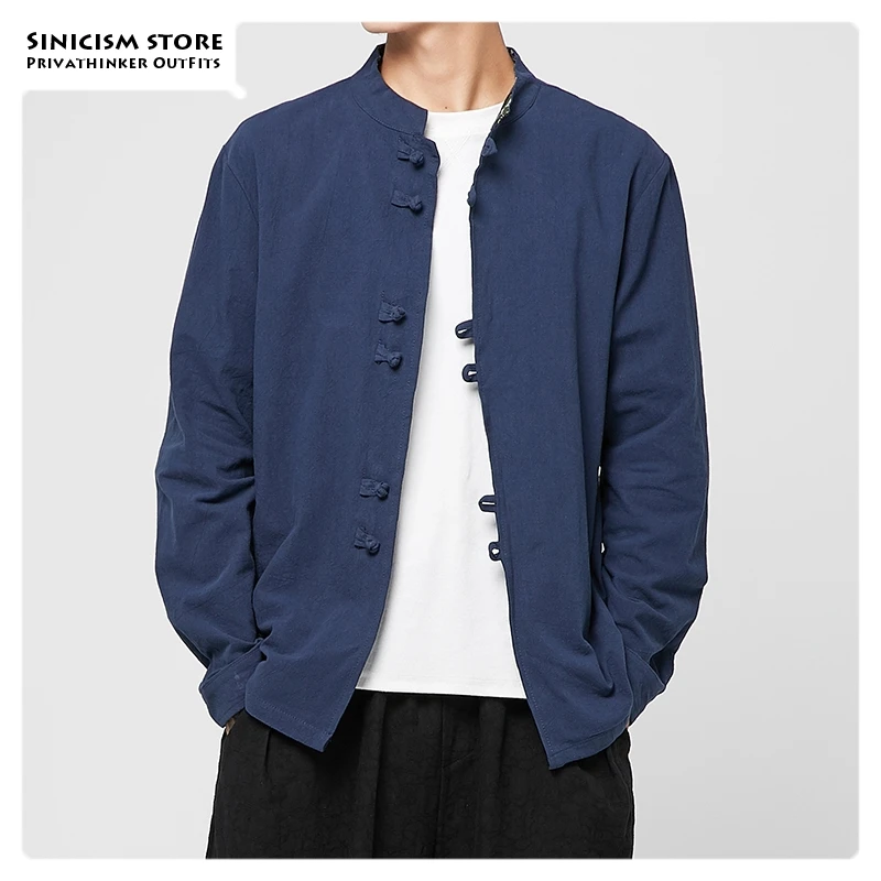 Sinicism Store 2020 китайский стиль новая льняная однотонная мужская одежда с длинным