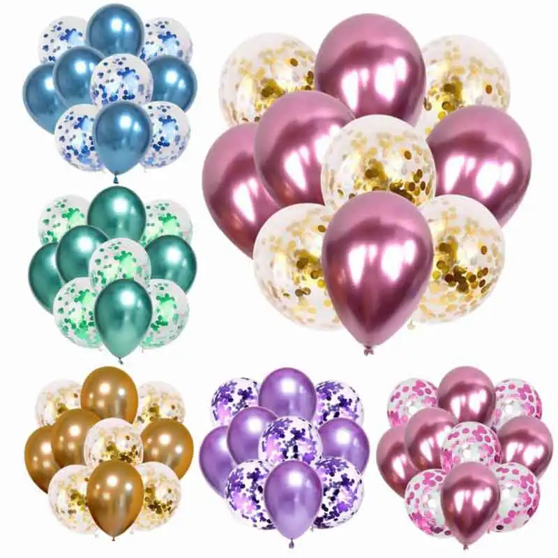 10 шт./лот 12 дюймовые латексные воздушные шары металлических цветов с конфетти
