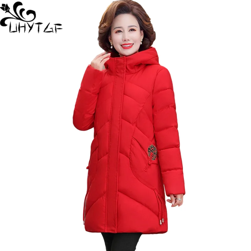 Зимнее пальто UHYTGF женский пуховик с капюшоном и защитой от холода теплое