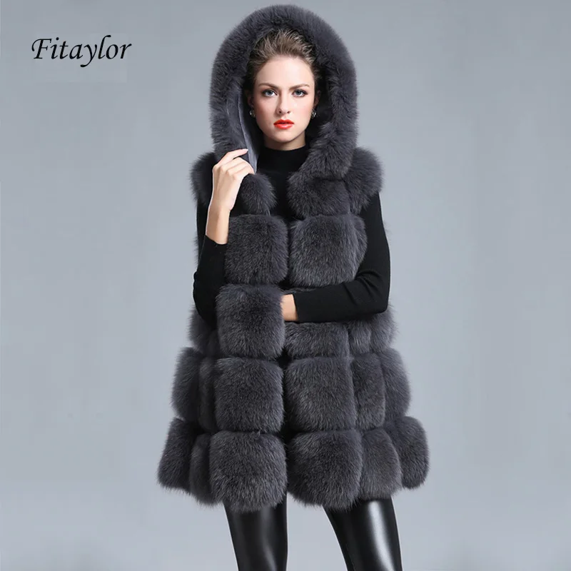 Зимняя женская куртка ftaylor теплая тонкая жилетка из искусственного лисьего меха