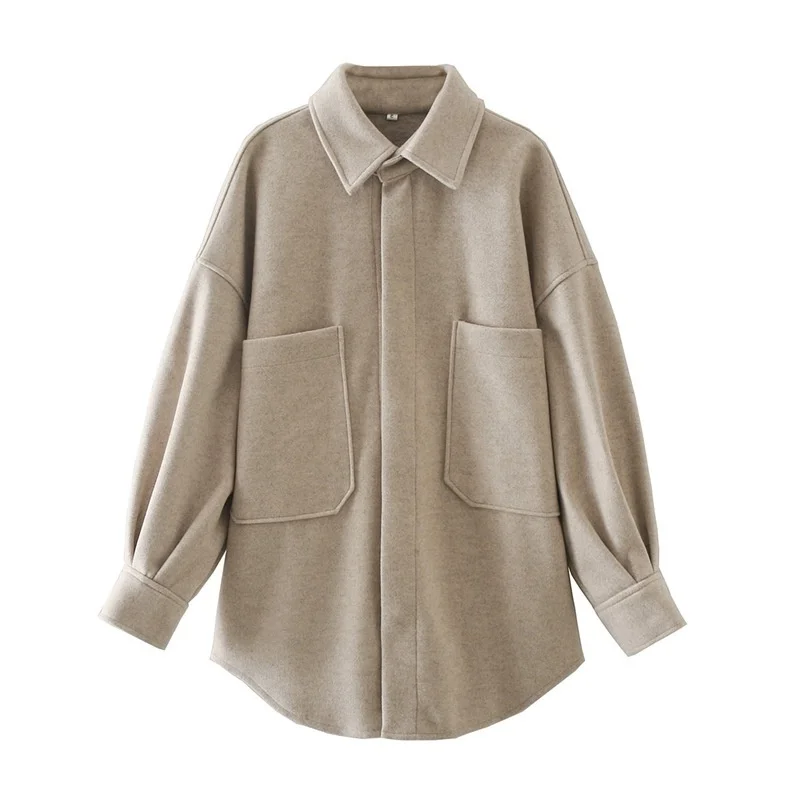 

Женская одежда на осень и зиму 2020, новая шерстяная рубашка с индивидуальными карманами, повседневное пальто для женщин