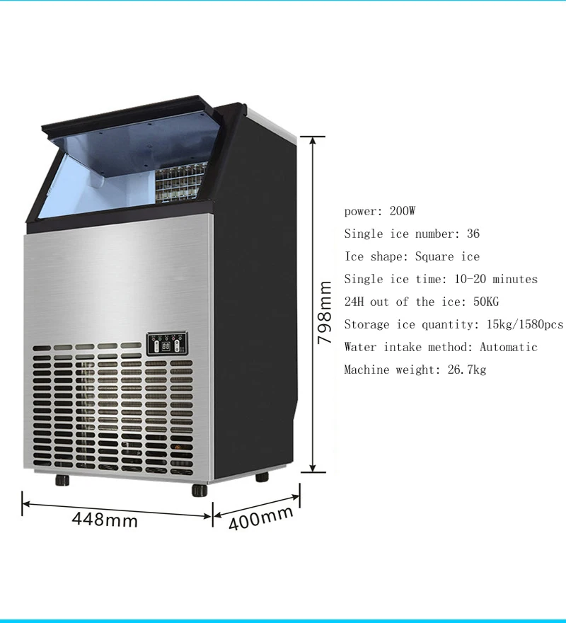 

Hot Selling Large Capacity Ice Maker Low Noise Electric Smart Square Ice Machine 220V