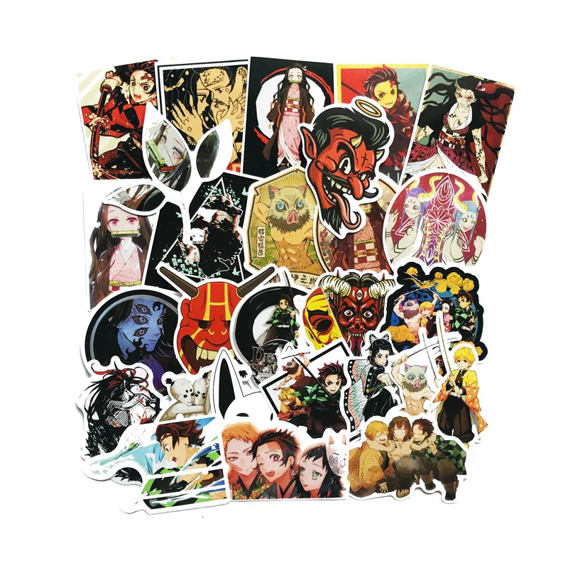 50 шт./упак. демон убийца Kimetsu без Yaiba Стикеры ПВХ Водонепроницаемый DIY гитары автомобильные наклейки с персонажами из мультфильмов