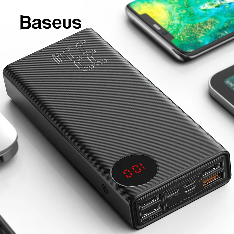 Baseus 30000 мАч Внешний аккумулятор usb type-C PD Быстрая зарядка для iPhone 11 Pro Max samsung Quick Charge 3,0 внешний аккумулятор