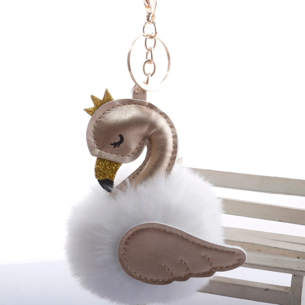 

1 Pc Cartoon Crown Swan Plush Keychain Key Ring Decorative Pendant Pom Pom Keyring Bag Ornaments Bag Accessories