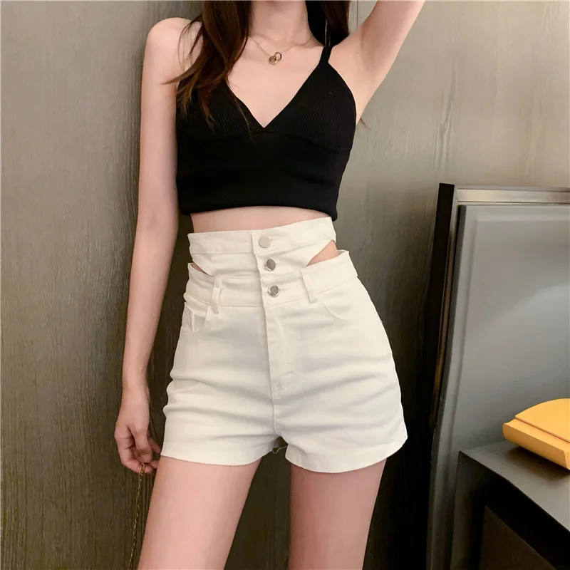 

Women's 2021 Stretch Design Multi-Breasted Thin Leisure Denim Shorts