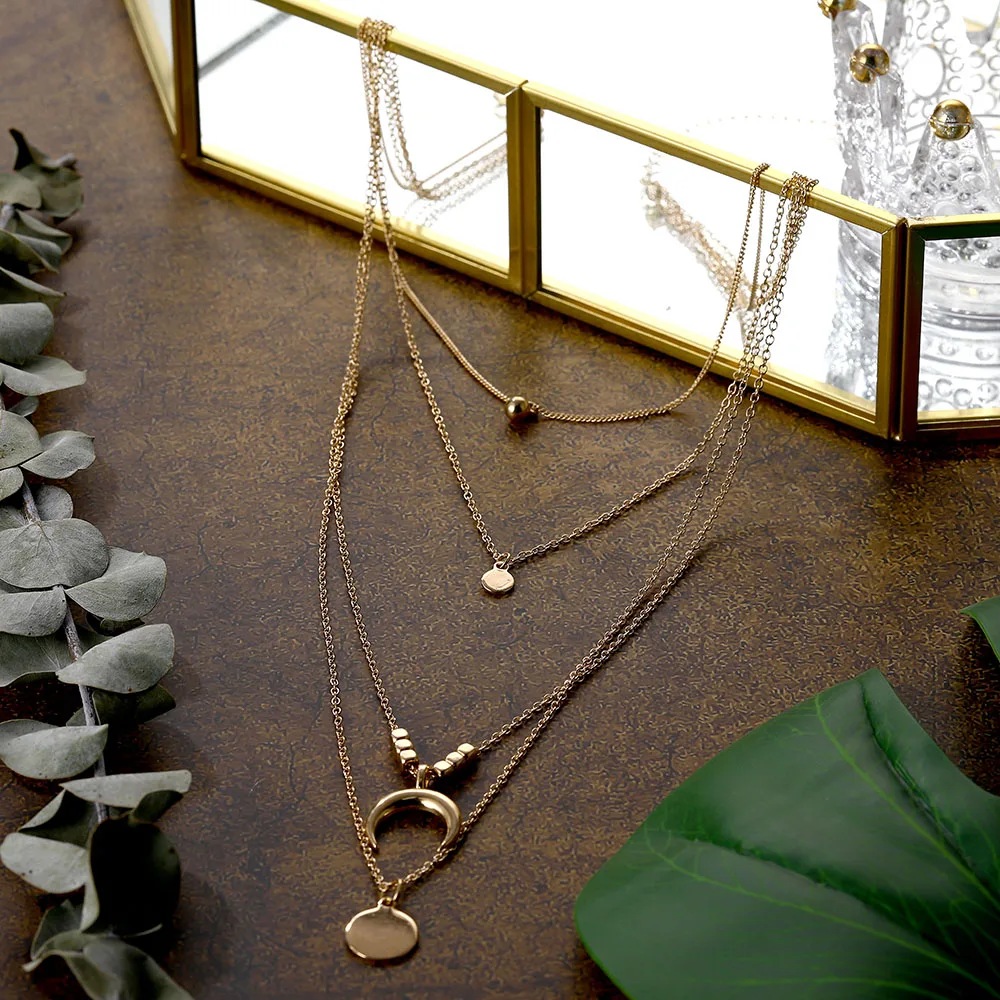 Золотое колье-чокер для женщин длинная луна кулон с кисточками цепочка ожерелья