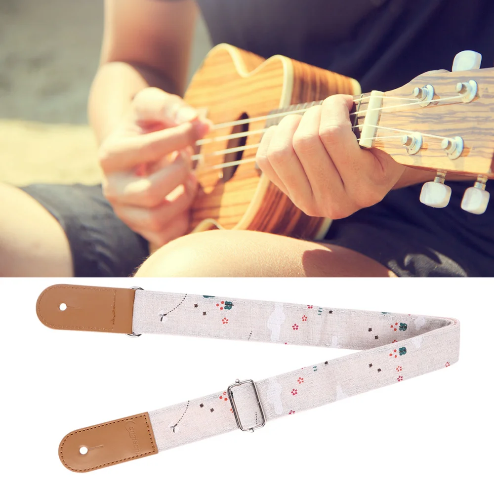 

1PC Flower Tree Pattern Style Cotton Linen Shoulder Strap Genuine Leather Strap for Ukulele Guitar (Assorted Color)