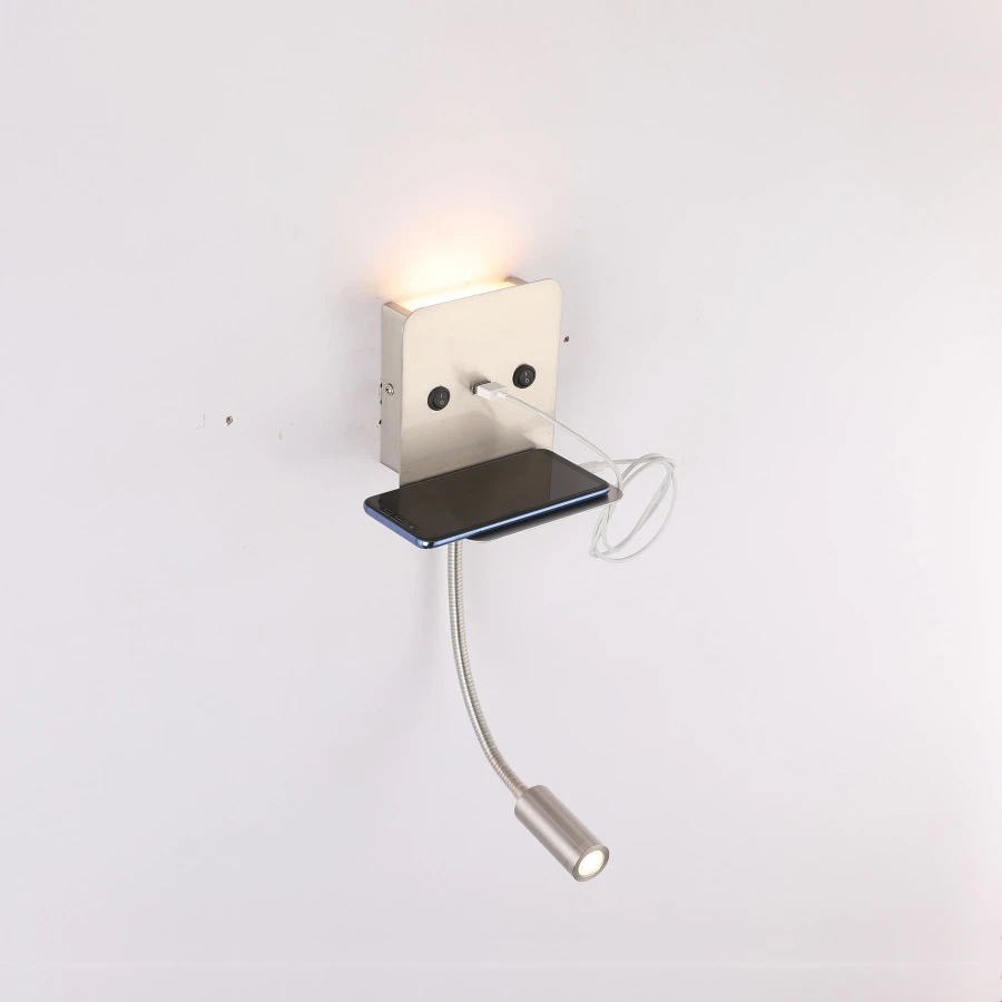 Современный светодиодный настенный светильник USB телефон зарядное устройство прикроватный свет для чтения с полкой для спальни гостиничный номер настенные ночные светильники