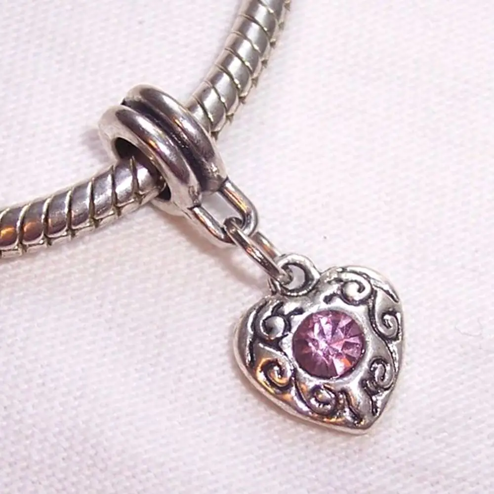 100 шт. цинковый сплав розовый октября камень сердце кулон из бисера для