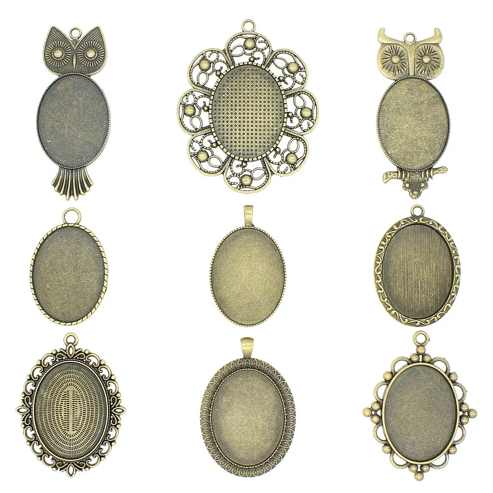 

2pcs Fit 30x40mm Oval Glass Cabochon Base Setting Pendant Tray For Jewelry DIY Making Antique Bronze Color FM1019