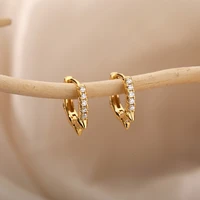 vintage minimalist zircon round hoop earrings for women stainless steel circle earring wedding party jewelry accessories