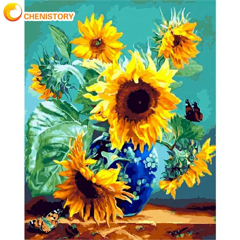 

CHENISTORY 60x75cm Frame Painting By Number For Adults Flowers Butterfly Picture By Numbers Acrylic Paint On Canvas Home Decor