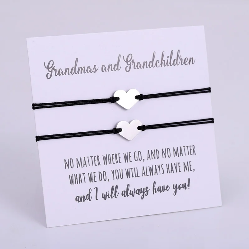 Набор браслетов из нержавеющей стали с шармами в виде сердца бабушки внуков