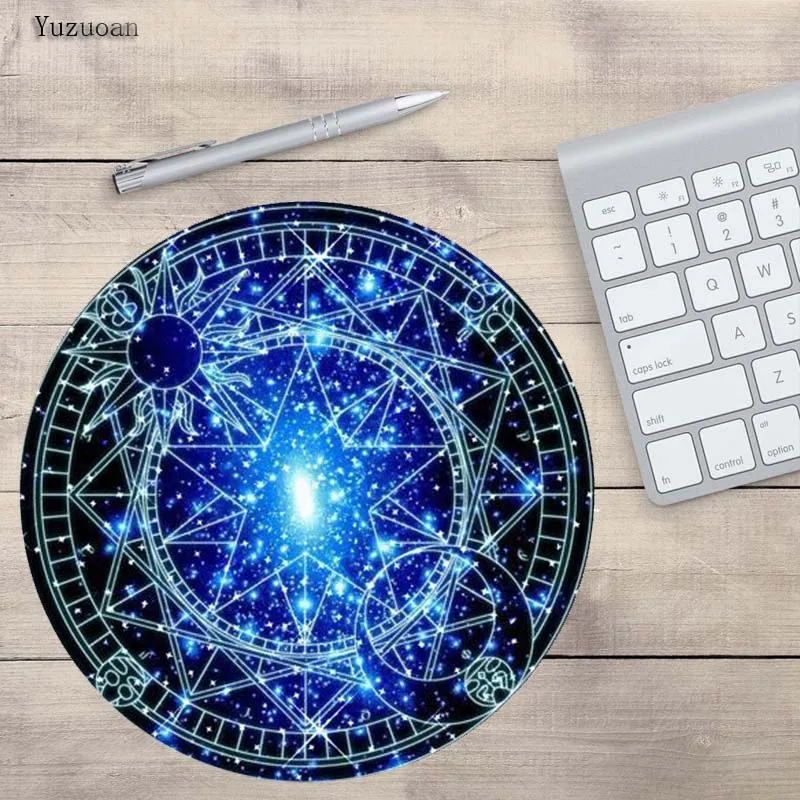 Yuzuoan красочные пентаграмма резиновая прокладка для Мышь игры 20x20 см 22x22 см круглый коврик для мыши PC компьютер игровая Скорость подарок коврик для мыши - Цвет: 200x200x2mm