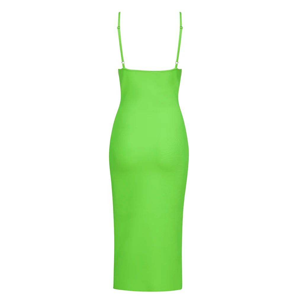 New Summer Green Midi Bandage Dress Sexy Halter Sleeveless Bodycon Vintage Vestios Bandagem Celebrity Women Dresses | Женская одежда