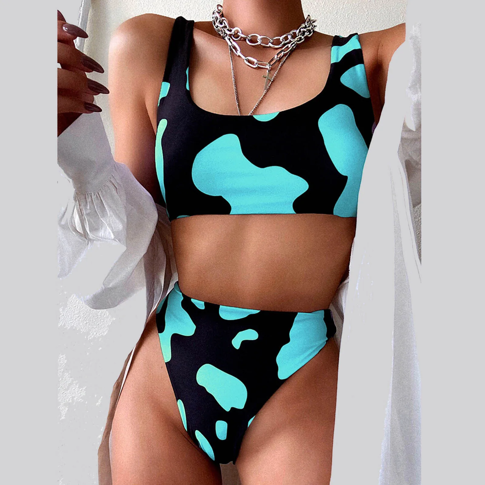 

Hot Bikinis 2021 Sexy Cow Print Bikini Set Women Cut Out Push Up Swimsuit Brazilian Summer Bathing Suit High Waist Swimwear