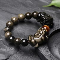 quality feng shui black obsidian bracelet for men women original real bead stone health care wealth charm good luck wrist bangle