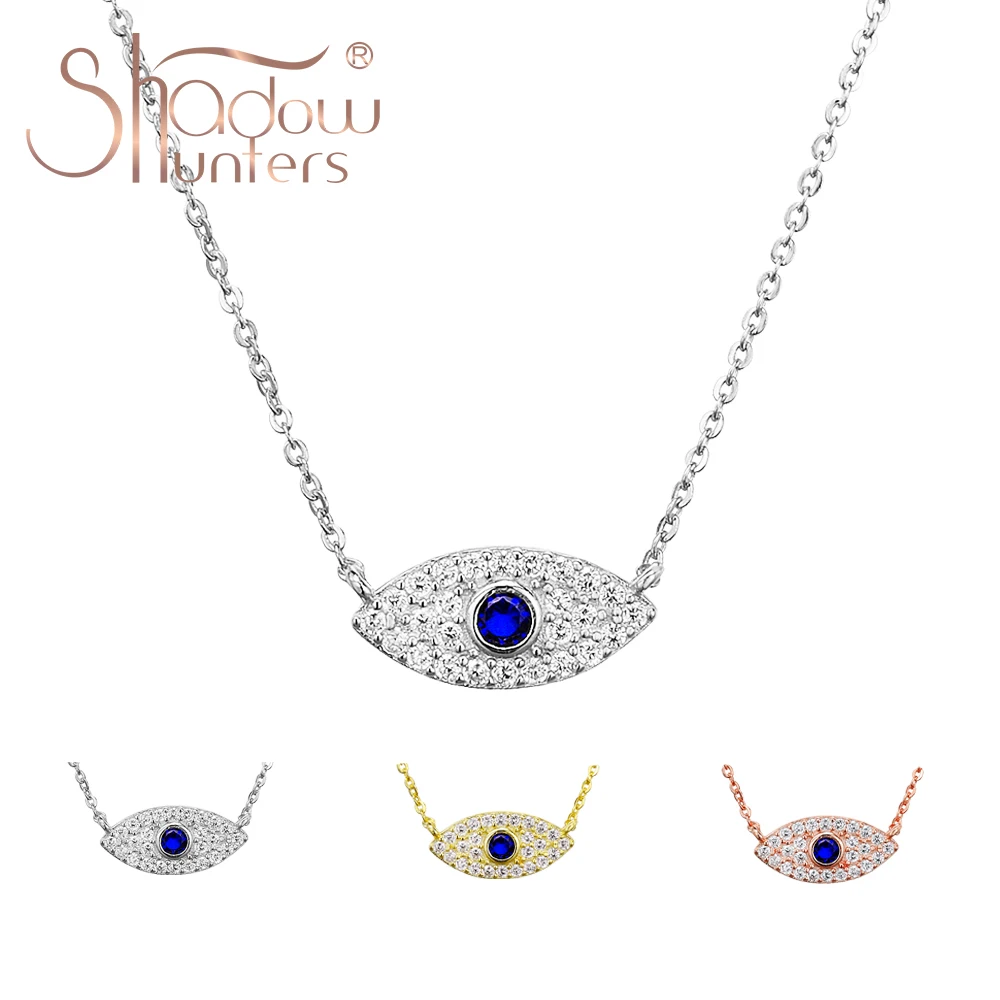 

SHADOWHUNTERS 100% 925 Sterling Silver Blue Mini Eye Pendant Necklace Crystal Women Jewelry Protection Necklace Trendy Choker