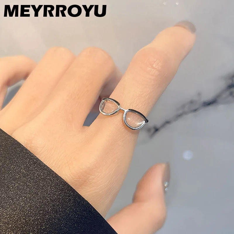 

MEYRROYU 925 Sterling Silver Cute Unique Glasses Opening Ring For Women Interesting Fashion Birthday Gifts Korea Style Hot Sell
