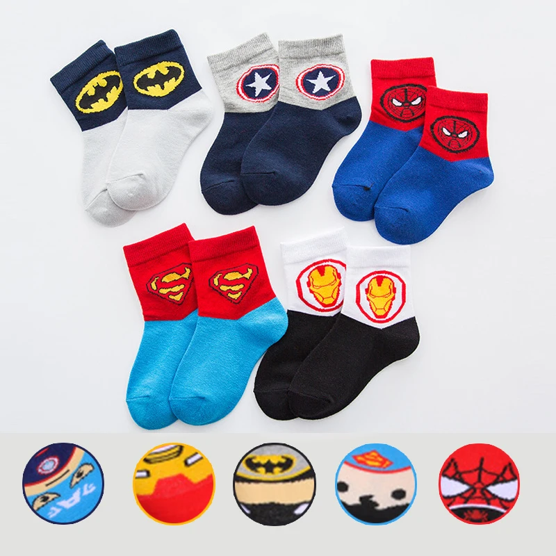 5pairs Boys kids cartoon socks Super hero neonatal Autumn/winter Breathable warm girls child Socks baby stuff cotton 2 12T|Носки| |