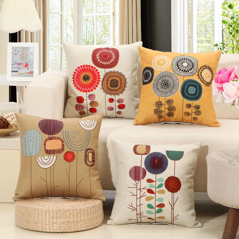 

Cotton Linen Pillow Cover American Rural Style Pillowcase Hand Painting Birds Flowers Tree Sofa Cushions Case 45X45CM