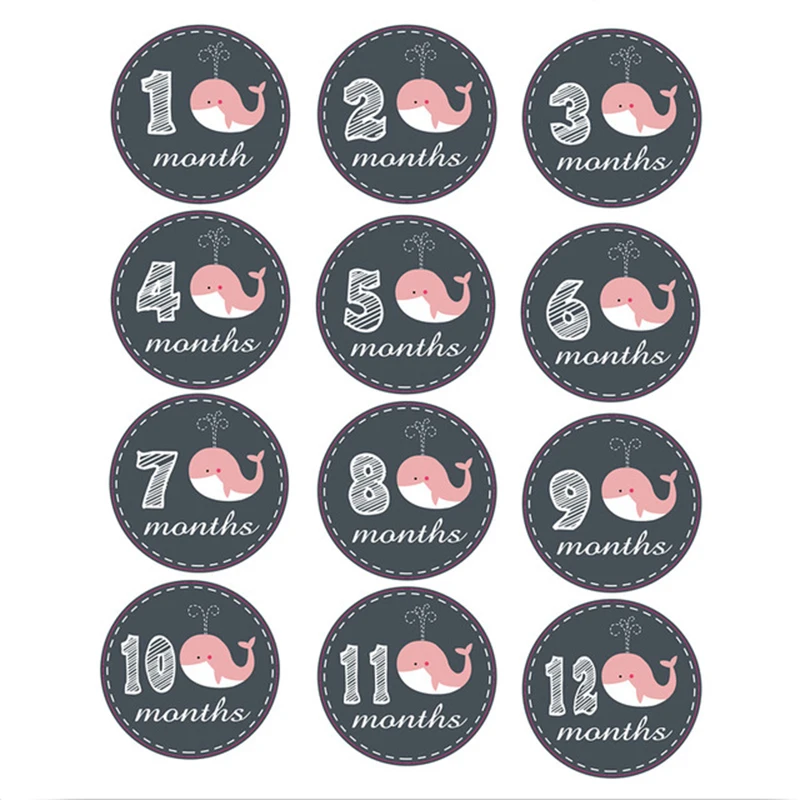 12 шт. Детские ежемесячные наклейки 1 месяцев Новорожденные памятные реквизиты