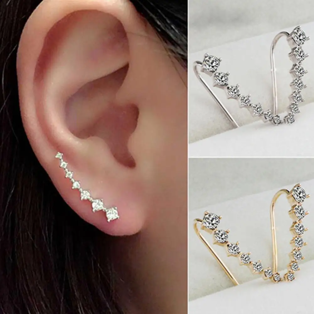 

Women's Fashion Line Rhinestones Zircon Earrings Ear Hook Clip Stud Jewelry