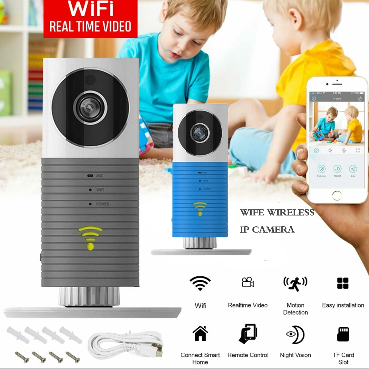 Беспроводная интеллектуальная IP камера беспроводная инфракрасная Ночная с